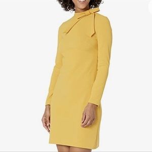 Calvin klein Long Sleeve Mock Neck Bow Tie Sheath Dress yellow ochre new size 10